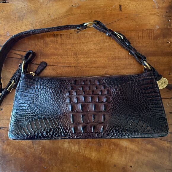 Brahmin Anytime Baguette Shoulder Bag – Melbourne Croc Embossed Leather Brown - Picture 13 of 17